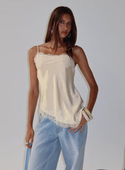 Winta Lace Trim Asymmetrical Satin Top Cream