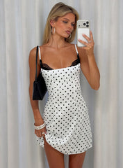 Renaissance Corset Lace Mini Dress White Black Polka Dot