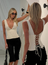 Briannah Contrast Corset Top Cream Polka Dot