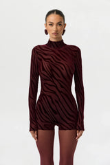 Burnout Print Turtleneck Romper
