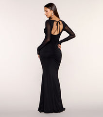 Tove Ruched Mesh Long Sleeve Mermaid Dress