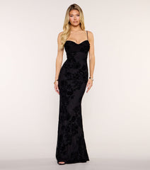 Calithea Flocked Floral Mesh Mermaid Formal Dress