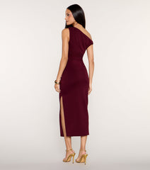 Sleek Angle One-Shoulder Side Slit Bodycon Midi Dress