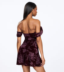 Soft Focus Floral Velvet Off-Shoulder Mini Dress