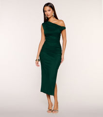 Curve Shift Ruched Off-Shoulder Bodycon Midi Dress