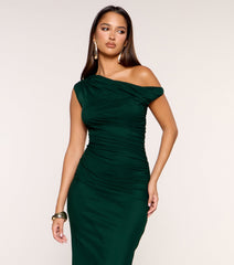Curve Shift Ruched Off-Shoulder Bodycon Midi Dress