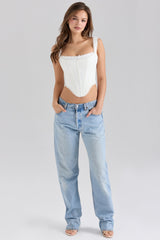 White Stretch Cotton Scallop Trim Corset Top