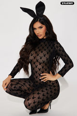 Playboy Peep Show Bunny 2 Piece Costume Set - Black