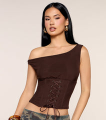 Off Script One-Shoulder Corset Top