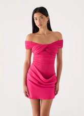Farida Off Shoulder Mini Dress - Fuchsia