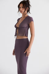 dark mauve tie front top