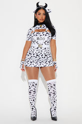 Cow Queen 5 Piece Costume Set - White/Black