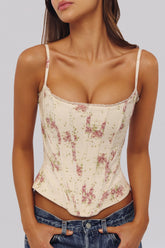 Ivory Vintage Rose Print Cotton Corset Top
