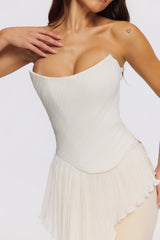 White Chiffon Micro Pleat Strapless Corset Top