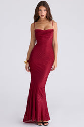 Deep Red Devoré Satin Maxi Gown - Limited Edition