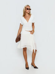 Ophella Tie Waist Chiffon Midi Skirt Cream