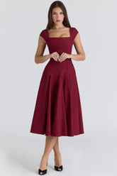 Wine Lace Back Twill Midi Dress