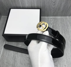 GG BELT INTERLOCKING G BUCKLE 25MM BLACK LEATHER