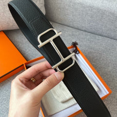 3.8CM BELT H REVERSIBLE BLACK LEATHER