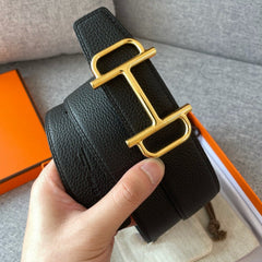 3.8CM BELT H REVERSIBLE BLACK LEATHER