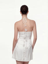 Floral Ruched Halter Mini Dress - White