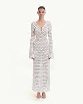 Pointelle Knit Keyhole Maxi Dress - White