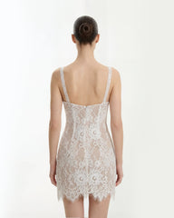 Eyelash Lace Bustier Bodycon Dress - White