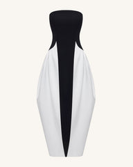 Monochrome Paneled Strapless Sculptural Maxi Dress - Black