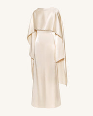 198Pearl-Trimmed Cape Sleeve Boat Neck Maxi Gown-Cream