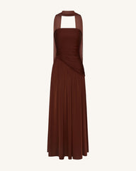 Ruched Panel Strapless Maxi Dress - Brown