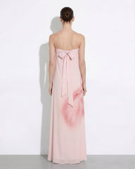 Watercolor Floral Print Strapless Maxi Dress - Pink