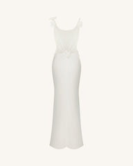 3D Floral Appliqué Satin Dress - White