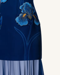 Iris Embroidered Plunge Sheer Overlay Maxi Dress - Navy Blue