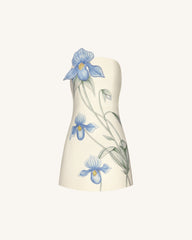 Slipper Orchid Appliqué Mini Dress - Ivory/Blue