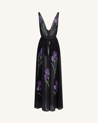 Sheer Floral Print Maxi Dress - Black