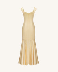 Iris Print Satin Mermaid Maxi Dress - Soft Yellow