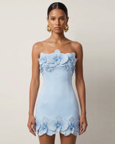 Orchid Trim Strapless Mini Dress - Blue