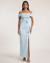 Orchid Embroidered Off-Shoulder Maxi Dress - Blue