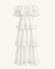 Orchid Embroidered Tiered Off-Shoulder Maxi Dress - White