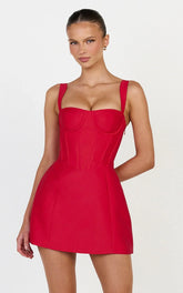 Amalia Mini Dress - Panelled Corset Dress in Red