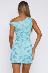 Tropical Twilight Beaded Mini Dress Baby Blue