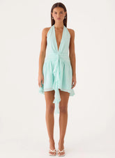 Guide You Halter Neck Mini Dress - Aqua