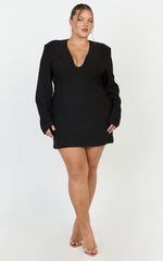 Zyla Mini Dress - Wide Shoulder Sweetheart Neck Fitted Dress in Black