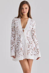 White Custom Lace Long Sleeve Mini Dress