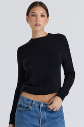 Black Cashmere + Wool Crew Neck Sweater