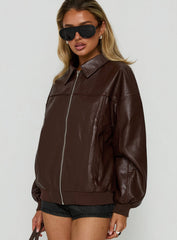 Goldsmith Faux Leather Bomber Jacket Brown