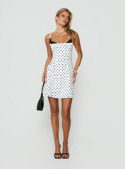 Renaissance Corset Lace Mini Dress White Black Polka Dot