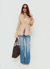 Natassia Faux Fur Jacket Beige
