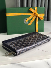 Goyard Matignon GM Wallet 20cm Navy Blue Canvas & Calfskin