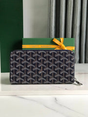 Goyard Matignon GM Wallet 20cm Navy Blue Canvas & Calfskin